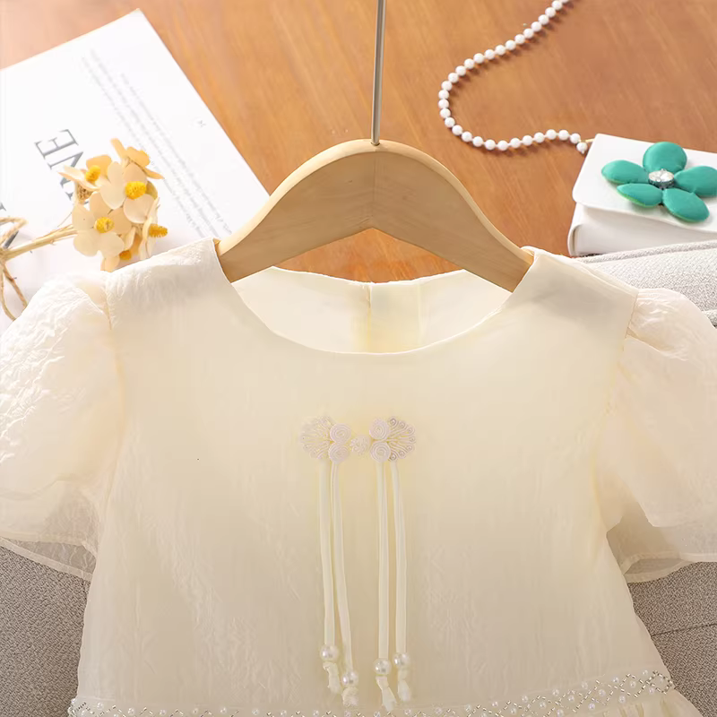 Váy kiểu Trung Hoa cho bé gái, váy Hanfu mùa hè cho bé gái, váy mùa hè kiểu mới 2025, váy công chúa mùa hè cho bé gái với cảm giác sang trọng.