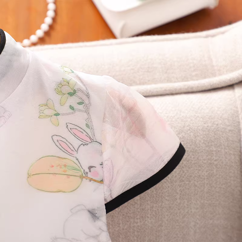 Váy sườn xám kiểu Trung Hoa cho bé gái, mẫu hè 2025 mới, trang phục Hanfu như tiên nữ cho bé gái, váy hè cho trẻ lớn.