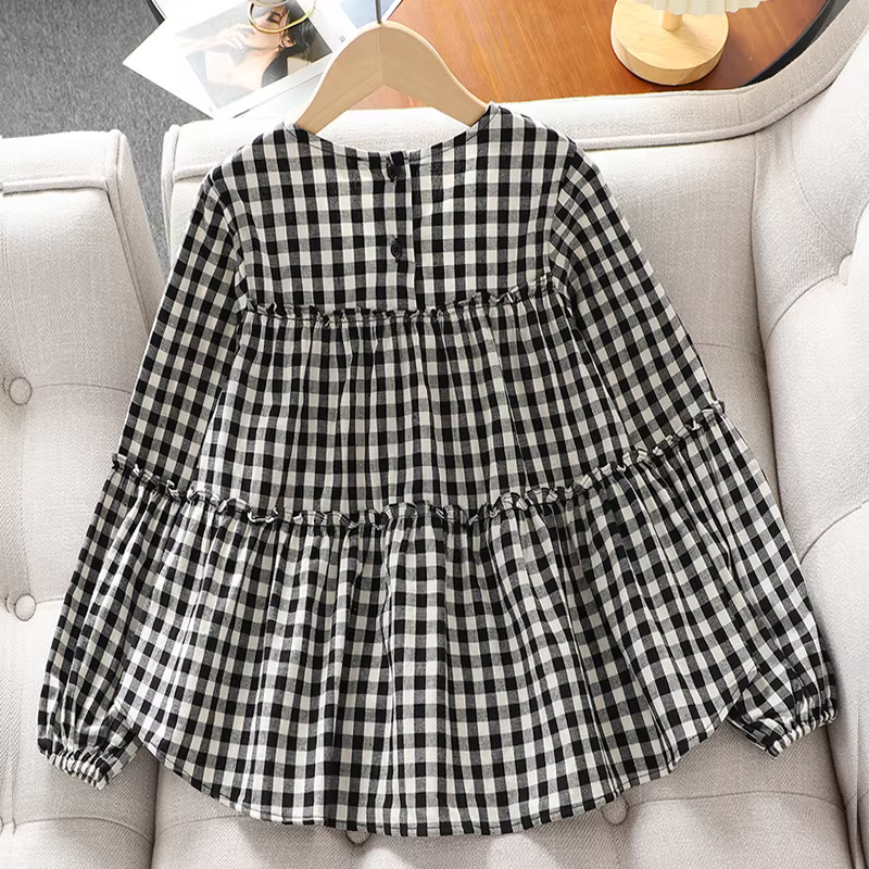 Áo sơ mi bé gái xuân thu 2025 kiểu dáng mới thời trang áo sơ mi dài tay kiểu búp bê cho trẻ lớn áo sơ mi kẻ ca rô mặc mùa thu