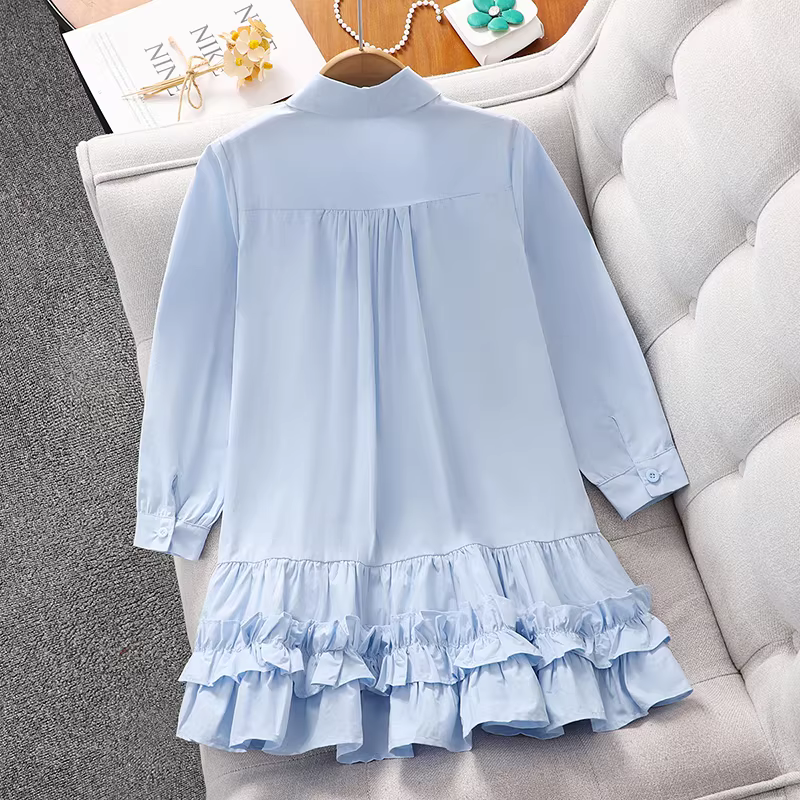 Váy sơ mi bé gái xuân thu 2025 kiểu Hàn Quốc mới, váy tiểu thư trẻ em, váy bé gái mùa xuân thường ngày