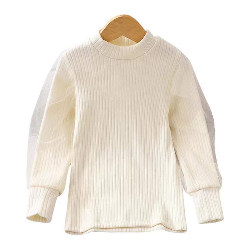 Áo len lớp lót cho bé gái mùa thu đông, kiểu mới 2025, áo kiểu dáng thời trang tay đèn cho bé gái lớn.