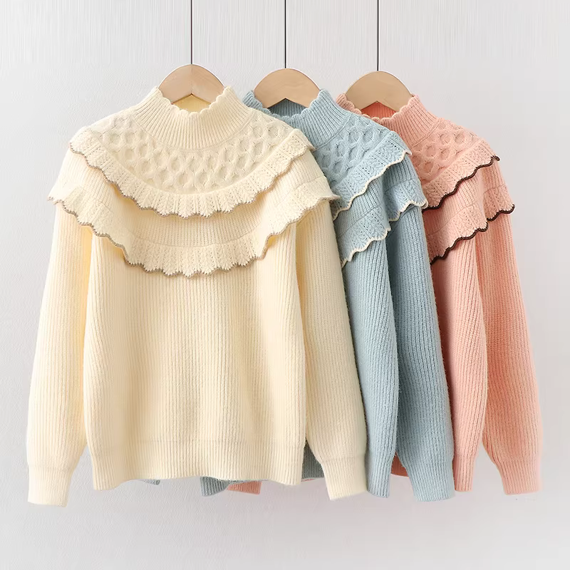 Áo len bé gái mùa đông 2025 kiểu dáng mới thời trang, áo lót lông cừu dày dặn cho bé lớn mùa thu đông, áo len dày dặn cho trẻ em
