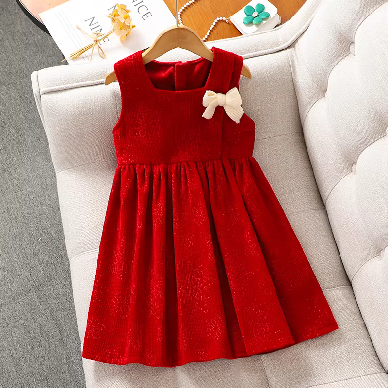 Váy đỏ bé gái thu đông 2025, trang phục Tết, bộ đồ trẻ em, váy kiểu Chanel, trang phục Tết cho bé gái
