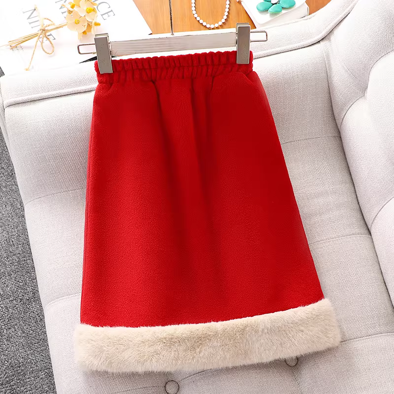 Trang phục năm mới phong cách Chanel nhỏ nhắn cho bé gái 2025 Thu/Đông Quần áo năm mới màu đỏ cho bé gái lớn Váy chúc mừng năm mới dày dặn