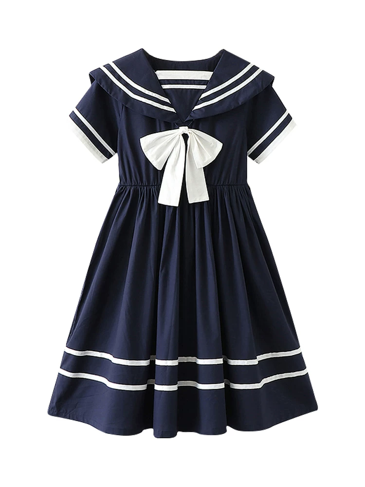 Váy kiểu preppy mùa hè cho bé gái 2025, váy kiểu hải quân trẻ em mới, váy thể thao rộng rãi, váy công chúa thường ngày