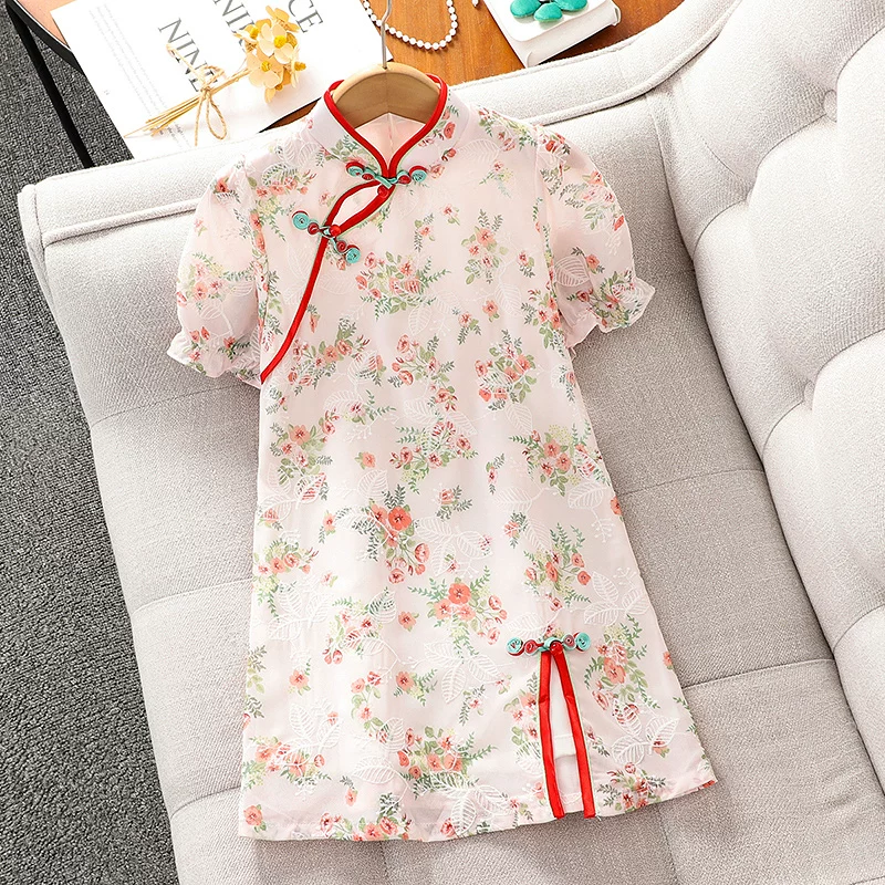 Váy sườn xám kiểu Trung Quốc dành cho bé gái, váy Hanfu cải tiến theo phong cách Trung Quốc mới dành cho trẻ em, váy mùa hè mới dành cho bé gái năm 2025