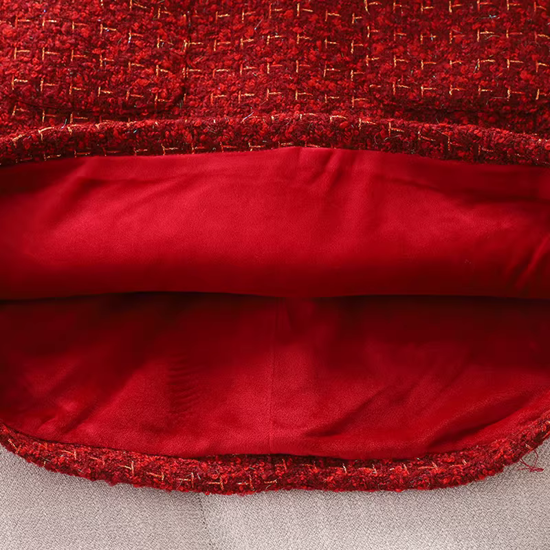 Bộ trang phục Tết kiểu Chanel dành cho bé gái, váy Tết đỏ cho bé gái lớn, váy áo len mùa thu đông.