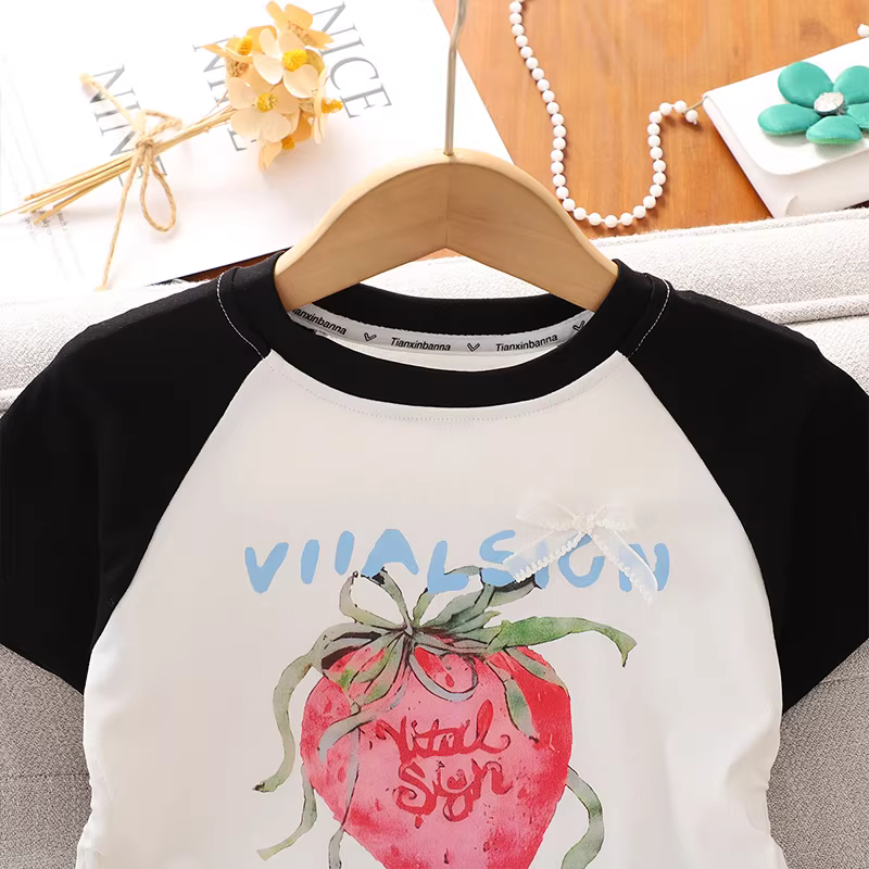 Áo thun bé gái hè 2025 kiểu mới, áo bé gái dáng ôm, chất liệu mỏng, tay ngắn, mặc hè, áo lót mặc trong