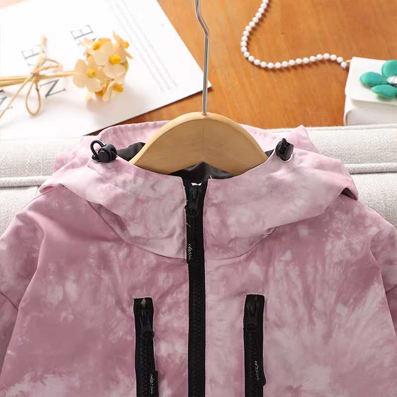 Áo khoác xuân thu cho bé gái, áo khoác gió có mũ trùm đầu ngoài trời mới năm 2025 cho bé gái lớn, quần áo mùa thu, áo khoác dài tay thường ngày cho trẻ em