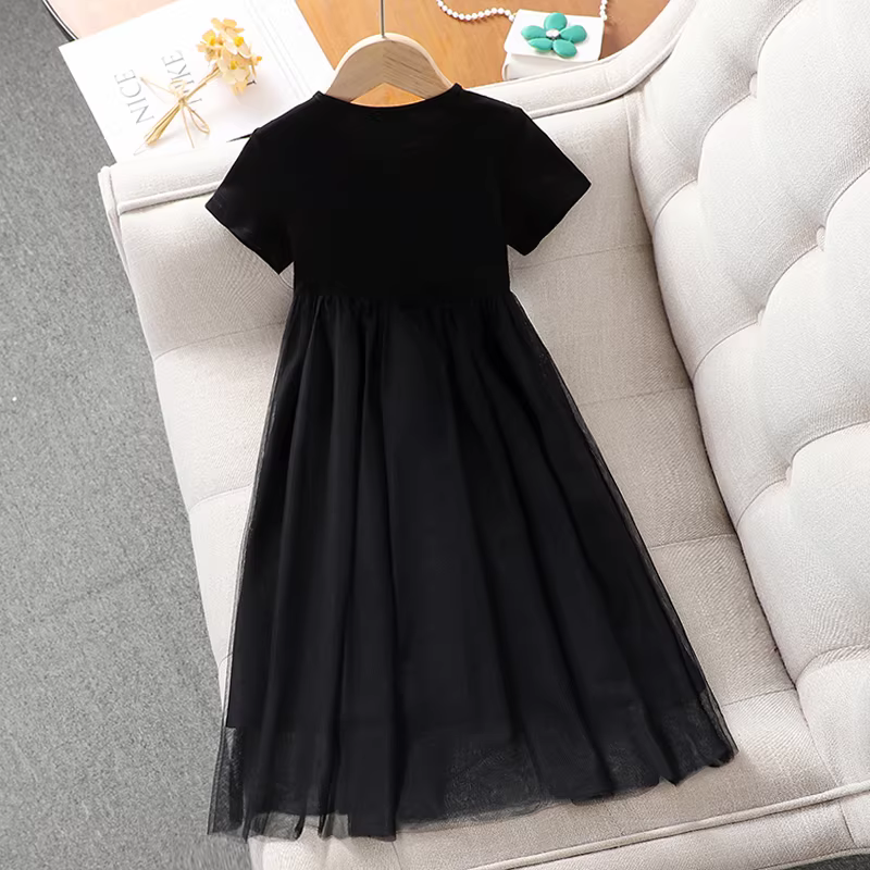 Váy bé gái hè 2025, váy hè trẻ em mới, váy lưới ngắn tay kiểu công chúa, váy ôm dáng cho bé gái mùa hè