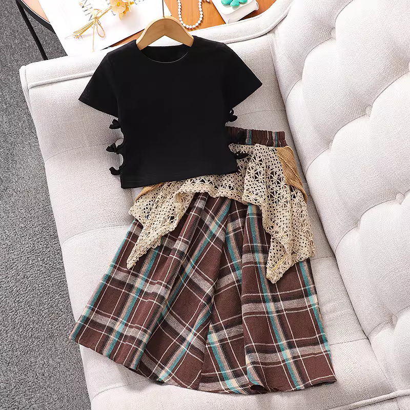 Váy mùa hè kiểu rừng bất đối xứng dành cho bé gái, kiểu mới 2025, váy kẻ caro boho mùa hè thường ngày cho bé gái lớn