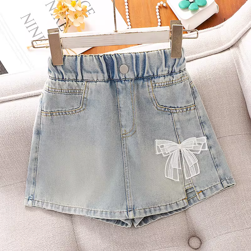 Quần short denim nữ bé gái hè 2025 kiểu Hàn Quốc mới, dễ thương, đa năng, chất liệu mỏng