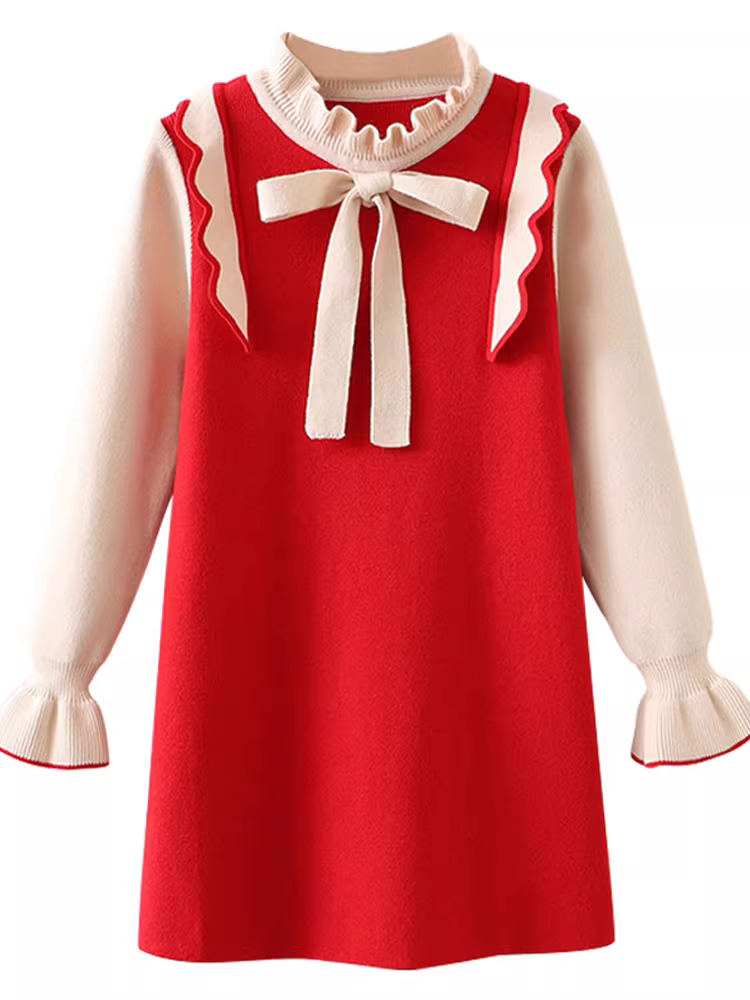 Váy bé gái thu đông 2025 mẫu mới áo len dệt kim công chúa màu đỏ đầm áo len thời trang Tết