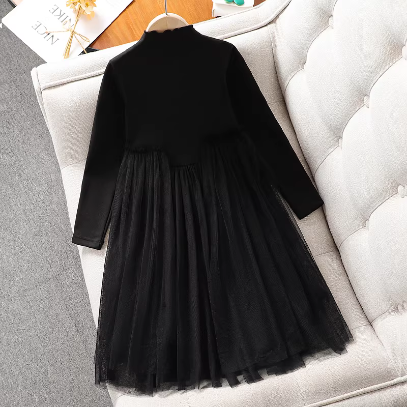 Váy mùa xuân cho bé gái, váy gạc, quần áo trẻ em, váy công chúa lưới phồng màu đen thời trang, váy lót trẻ em cỡ vừa và lớn