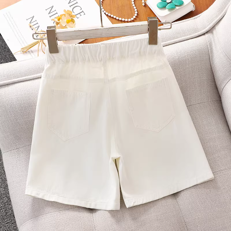 Quần short denim nữ mùa hè 2025 kiểu mới, quần áo ngoài thường ngày cho bé gái, quần short mỏng, quần năm phần mùa hè cho trẻ em