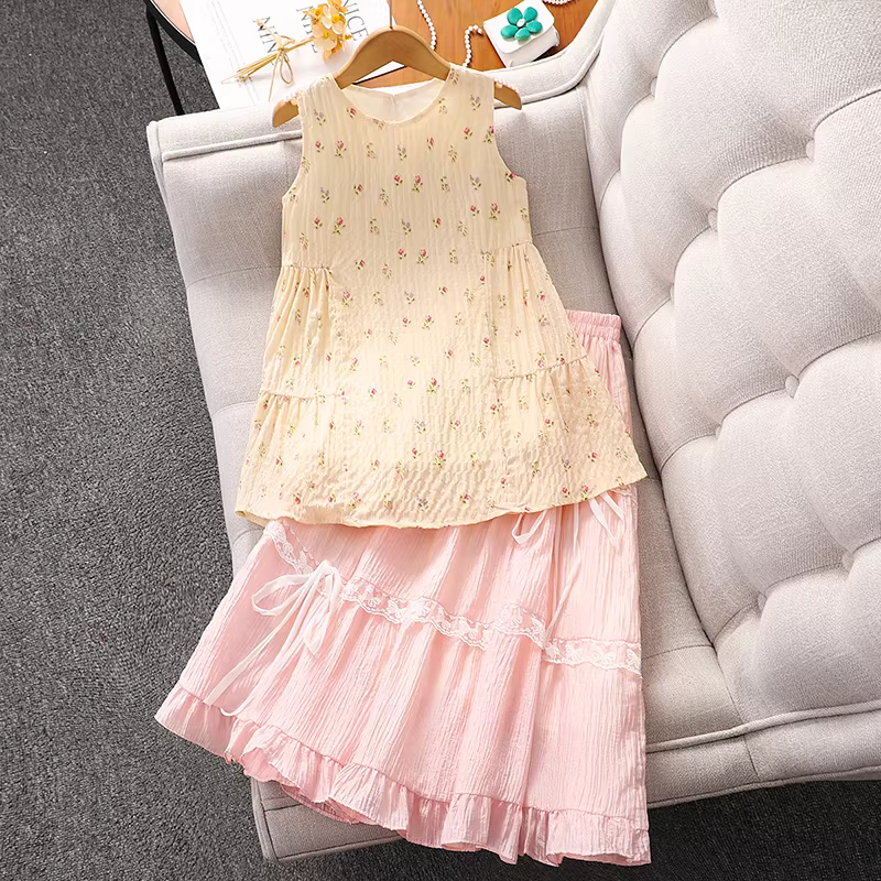 Áo ba lỗ mùa hè cho bé gái 2025 kiểu mới dành cho bé gái lớn tuổi, áo ba lỗ hoa nhí mỏng, áo thun dopamine mùa hè cho trẻ em