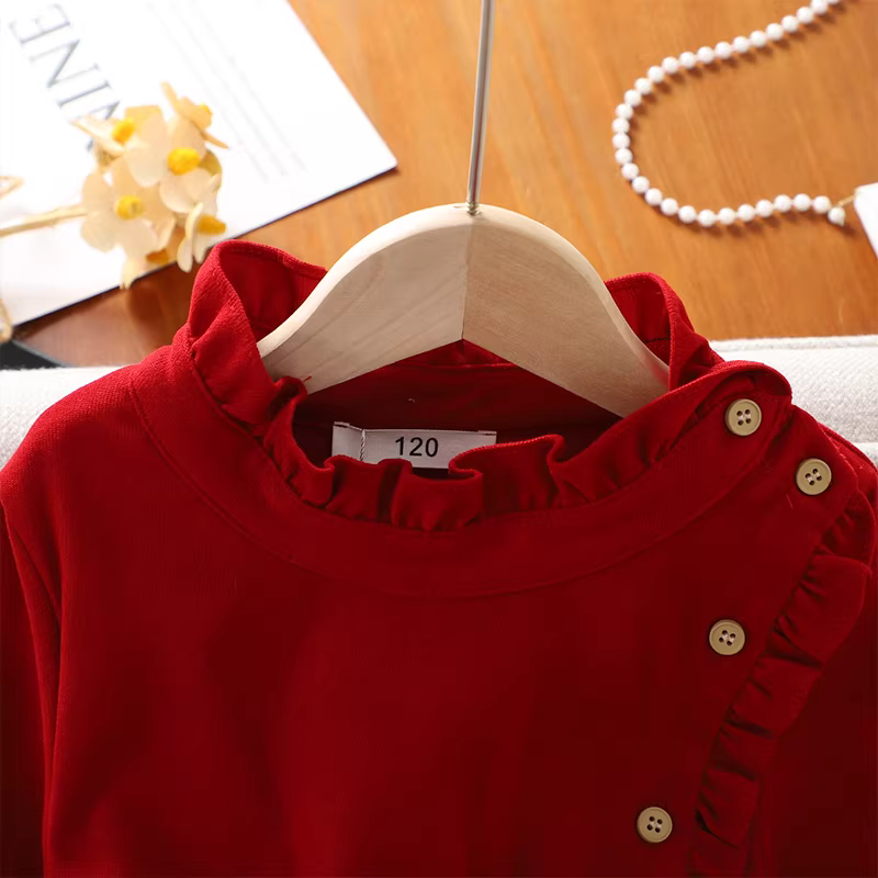 Váy đỏ cho bé gái mùa thu đông 2025, trang phục Tết cho bé gái, váy lót lông cừu cho trẻ em, trang phục chào mừng Tết lễ hội.