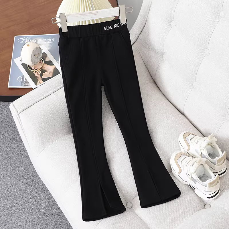 Quần dài nữ bé gái xuân thu 2025 kiểu dáng mới thời trang quần loe dài quần trẻ em lớn mặc thường ngày quần đen chuông mùa xuân