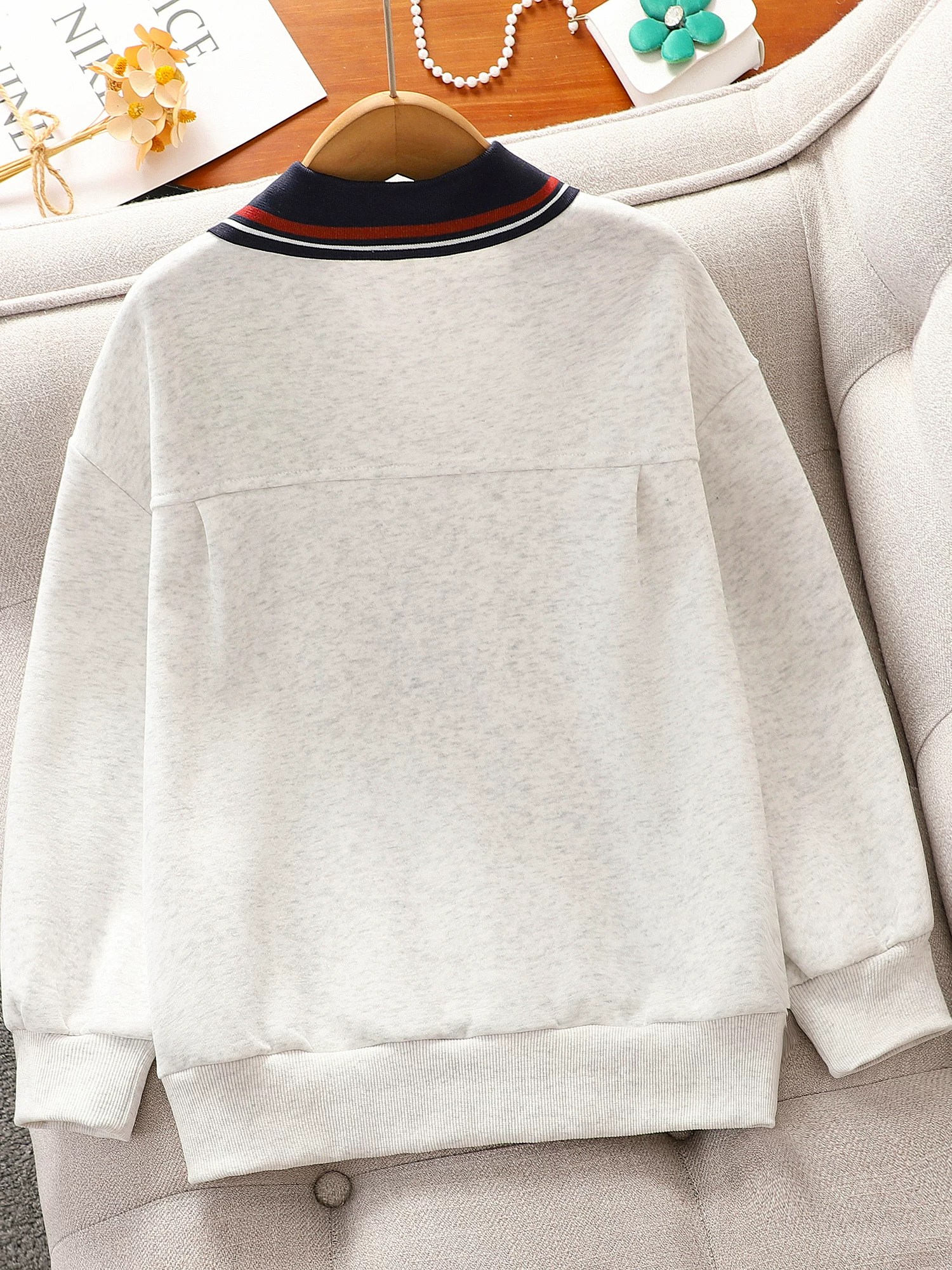 Áo len nữ mùa xuân thu, áo polo dài tay phong cách preppy cho trẻ em, áo sơ mi nữ mùa thu dáng rộng, kiểu dáng thời trang