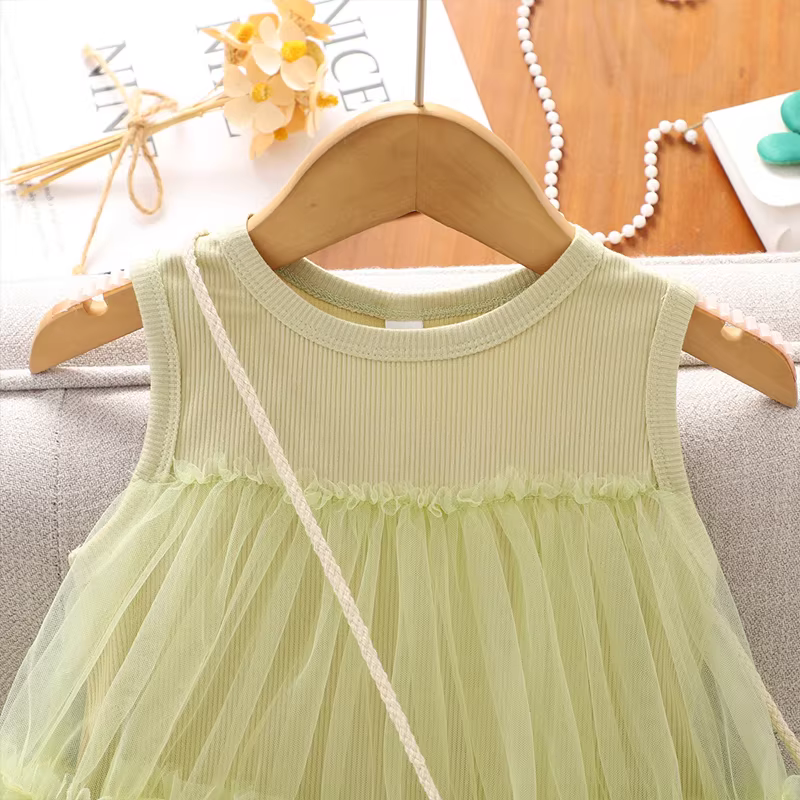 Váy hè bé gái 2025 kiểu mới, váy yếm hè trẻ em mỏng siêu tiên nữ, váy lưới công chúa