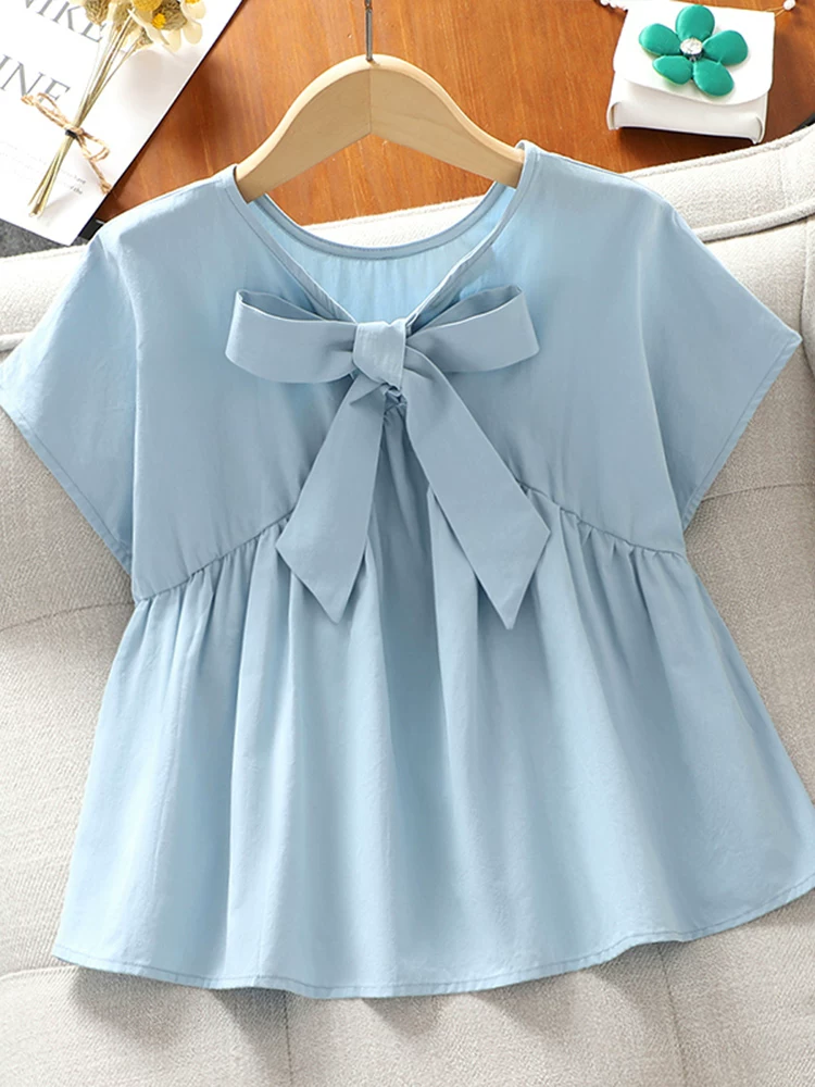 Áo sơ mi búp bê cho bé gái mùa hè màu trắng phong cách mới Quần áo trẻ em cotton nguyên chất áo ngắn tay mùa hè Áo sơ mi bé gái phong cách Hàn Quốc mặc mùa hè
