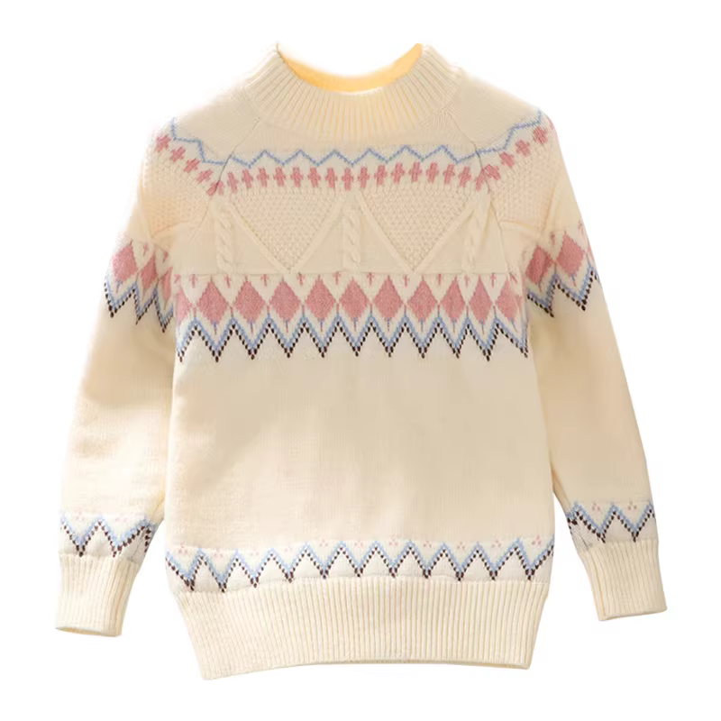 Áo len bé gái thu đông 2025 kiểu dáng mới thời trang, áo lót dày dặn lót lông cừu cho bé gái lớn, áo mùa đông