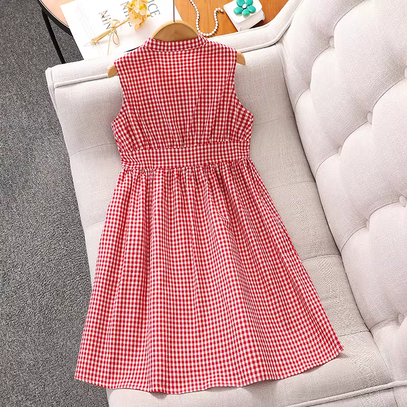 Váy bé gái hè 2025 kiểu mới, váy yếm không tay, phong cách Pháp, quần áo trẻ em, váy áo kiểu dáng thon gọn