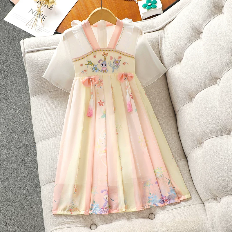 Váy hanfu voan cho bé gái, phong cách mùa hè mới, trang phục phong cách Trung Hoa, váy cổ tích cho trẻ em, váy công chúa cho bé gái