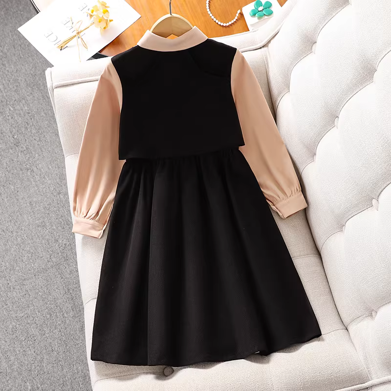 Váy áo kiểu nữ sinh 2025 kiểu mới giả hai mảnh dành cho bé gái lớn màu đỏ phong cách preppy mùa xuân