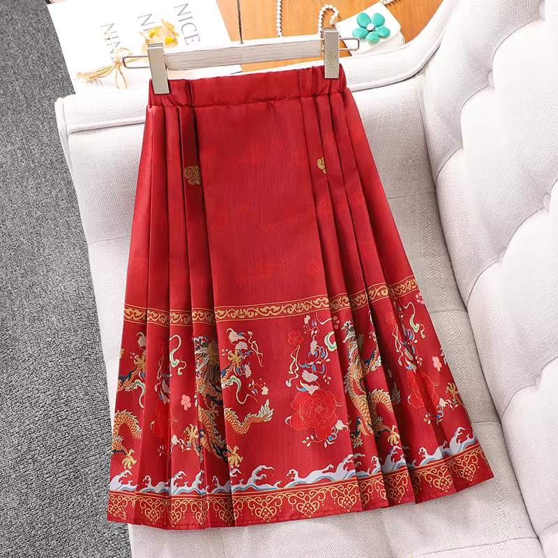 Bộ trang phục Tết Hanfu Mamian cho bé gái năm 2025, thu/đông, chất liệu lông cừu, kiểu Tang phục đỏ, dành cho bé gái lớn