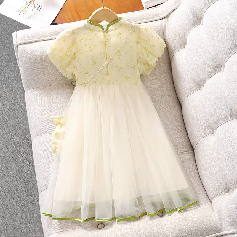 Váy mùa hè Hanfu dành cho bé gái Váy trẻ em phong cách mới Váy sườn xám phong cách Trung Hoa Váy mùa hè của bé gái Váy công chúa Váy gạc như cổ tích