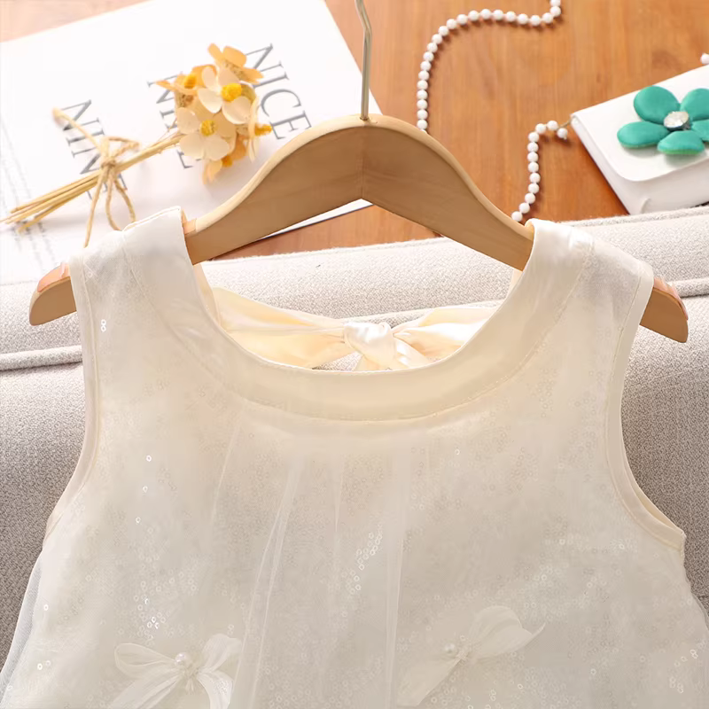 Váy hè kiểu mới 2025 cho bé gái, váy yếm không tay nơ, váy công chúa hè cho trẻ em