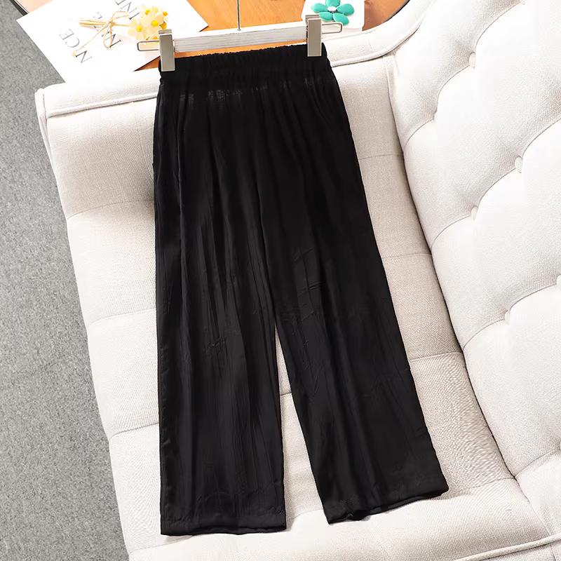 Quần ống rộng nữ mùa hè 2025 kiểu mới, quần đen rộng rãi, phong cách Nhật Bản, quần dài xếp ly nữ