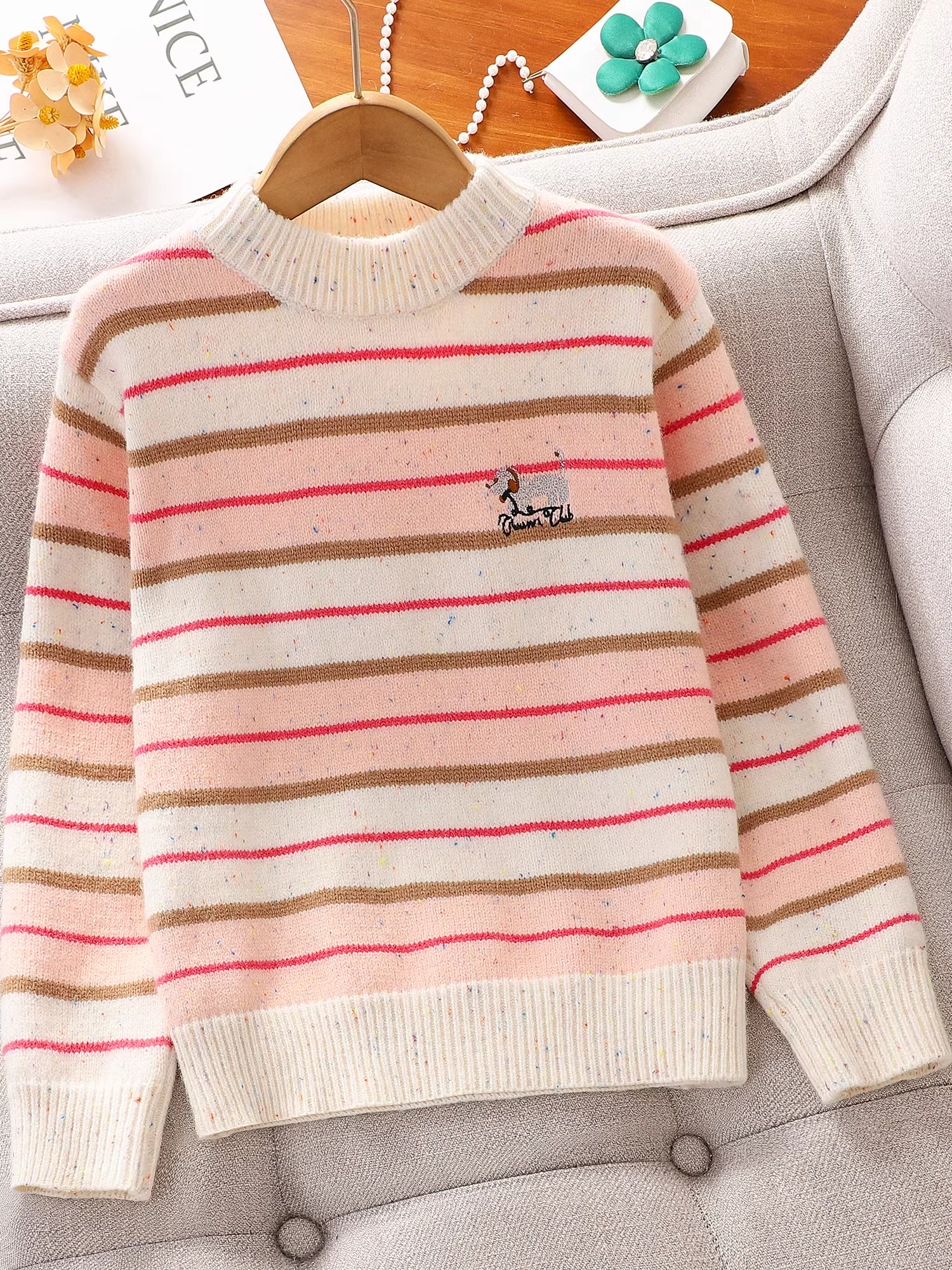 Áo len sọc thu đông cho bé gái 2025 kiểu mới áo len thường ngày cho bé gái áo len dày mùa thu đông cho trẻ em