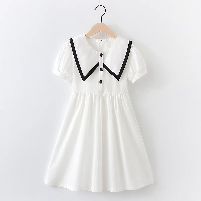 Váy hè bé gái 2025 kiểu mới, váy công chúa trắng thời trang trẻ em, phong cách preppy, váy polo