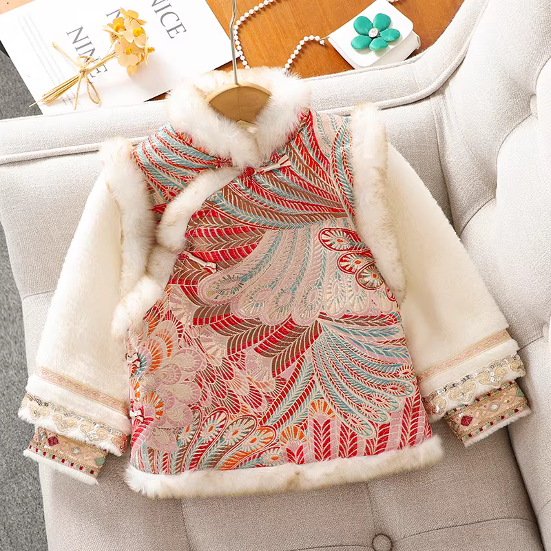 Váy Hanfu Tết Nguyên đán cho bé gái, trang phục mùa đông 2025, kiểu mới, phong cách Trung Hoa, chân váy mặt ngựa, bộ hai mảnh, bộ đồ thu đông cho trẻ em