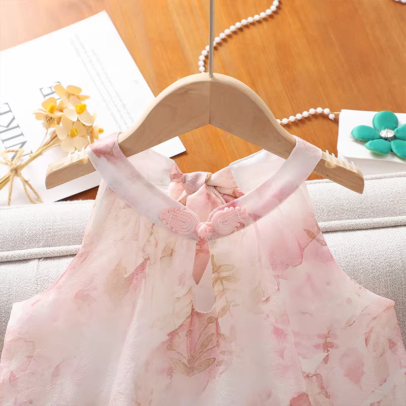 Váy hoa mùa hè cho bé gái 2025 kiểu mới, phong cách dễ thương, kiểu công chúa, váy mùa hè không tay, kiểu áo vest