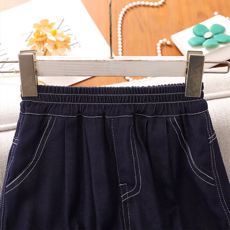 Quần jeans nữ bé gái hè 2025 kiểu mới quần ống rộng màu tối trẻ em quần lửng mùa hè mỏng cho bé gái lớn