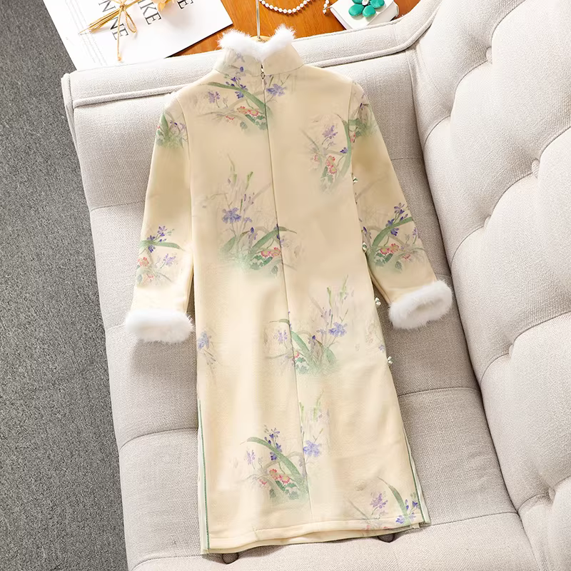 Váy sườn xám mùa đông dày dặn kiểu Trung Hoa cho bé gái Váy Hanfu năm mới cho bé gái Váy mùa thu đông mới cho trẻ em năm 2025