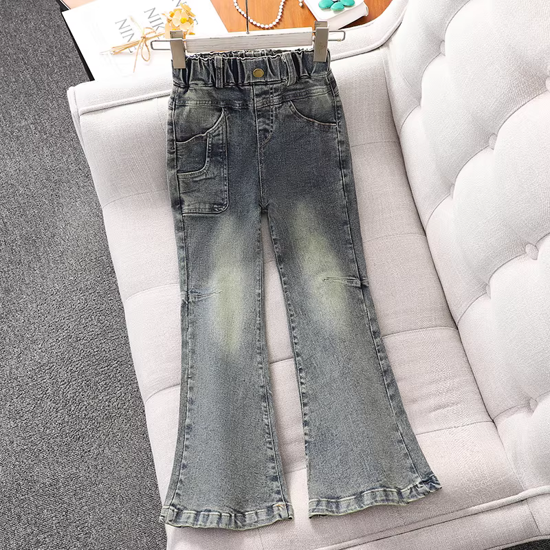 Bộ quần áo xuân thu bé gái 2025, áo sơ mi, áo gile, quần bò, phong cách preppy, bộ ba món