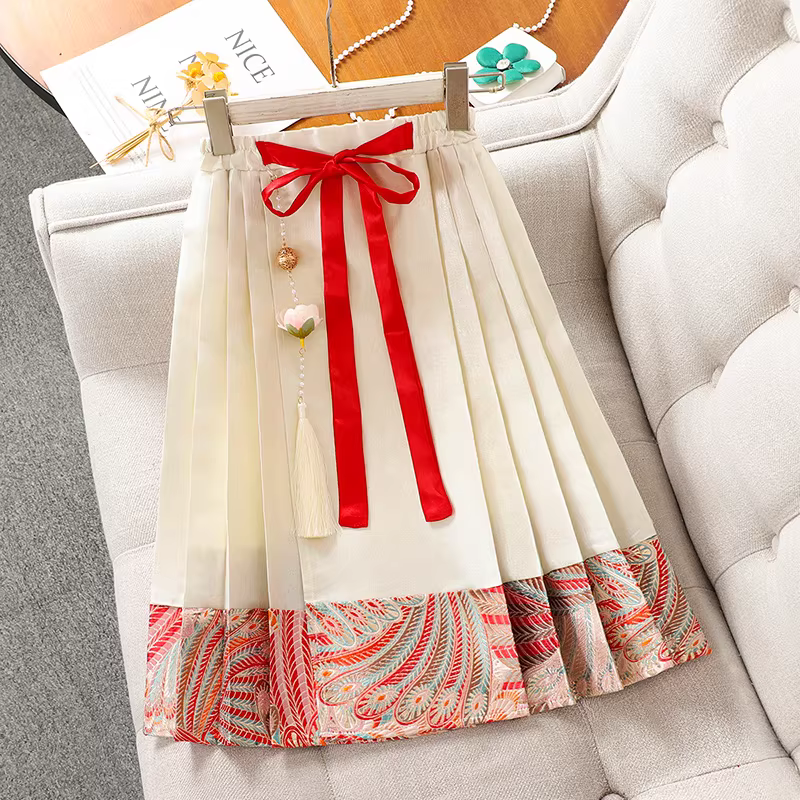 Váy Hanfu Tết Nguyên đán cho bé gái, trang phục mùa đông 2025, kiểu mới, phong cách Trung Hoa, chân váy mặt ngựa, bộ hai mảnh, bộ đồ thu đông cho trẻ em