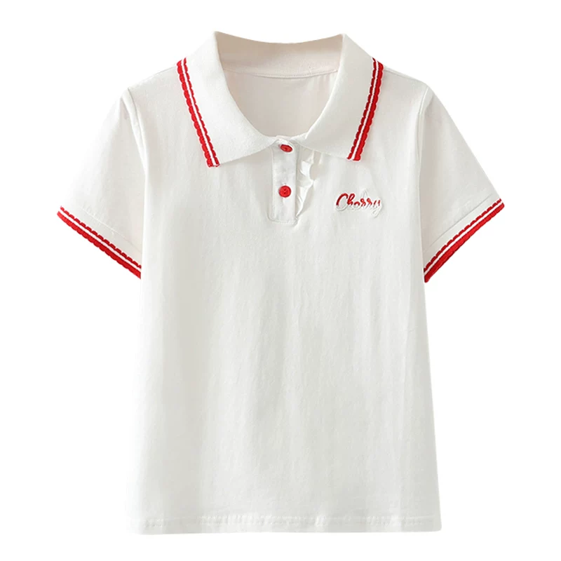 Áo thun polo ngắn tay cho bé gái 2025 kiểu mới phong cách preppy trẻ em chất liệu cotton nguyên chất áo mùa hè mặc thường ngày cho trẻ lớn