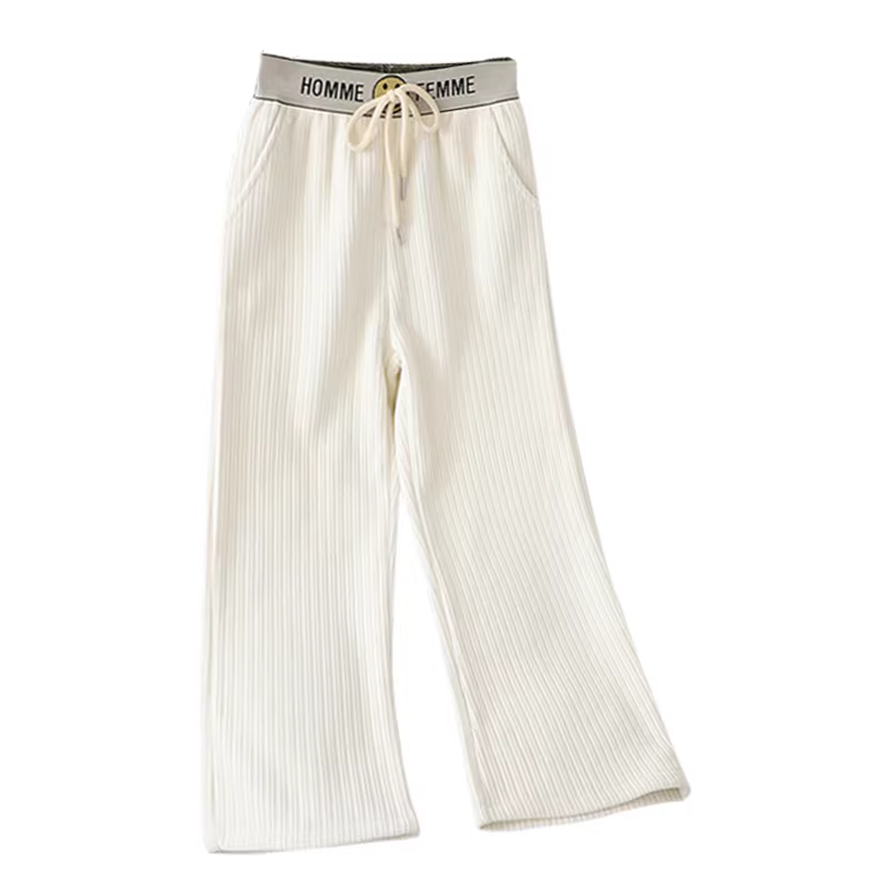 Quần ống rộng bằng vải nhung dành cho bé gái, thời trang và sành điệu cho mùa thu đông, quần lót lông cừu màu trắng rộng rãi cho trẻ em, quần nhung kẻ cho trẻ lớn.