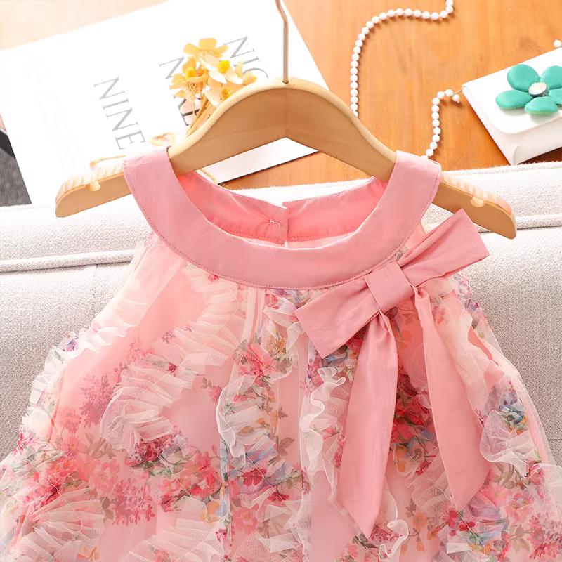 Váy hè bé gái 2025 kiểu mới họa tiết hoa công chúa, váy mỏng mùa hè siêu tiên nữ, váy yếm trẻ em