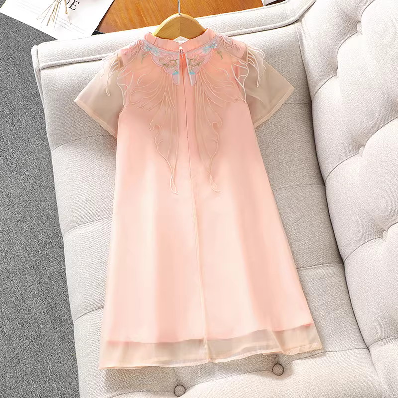 Váy Hanfu cho bé gái 2025, mẫu mới hè, kiểu sườn xám trẻ em, váy công chúa thời trang, váy voan phong cách Trung Hoa cho bé gái