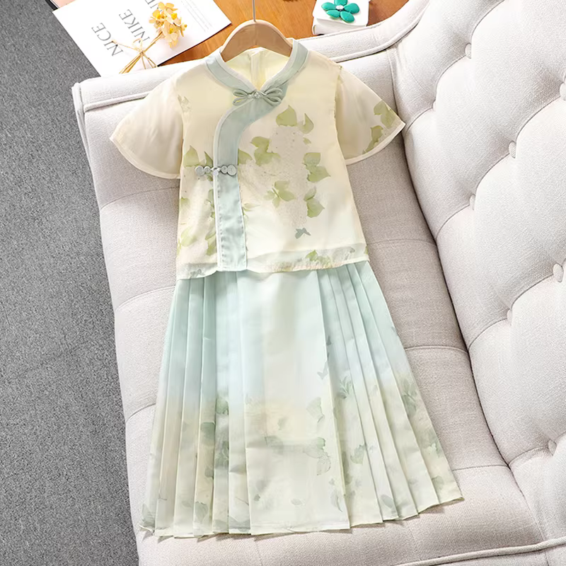 Đầm Hanfu mùa hè cho bé gái 2025 kiểu mới, trang phục truyền thống Trung Hoa cho bé gái lớn, kiểu cổ điển, váy mamian