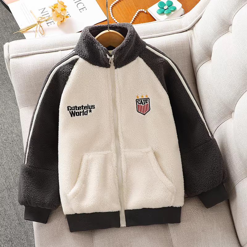 Áo khoác ngoài cho bé gái 2025 kiểu mới, lót lông cừu và dày dặn, quần áo mùa đông, áo khoác ngoài bằng bông lông cho trẻ em, áo khoác ngoài cho bé gái lớn, áo mùa thu đông thường ngày