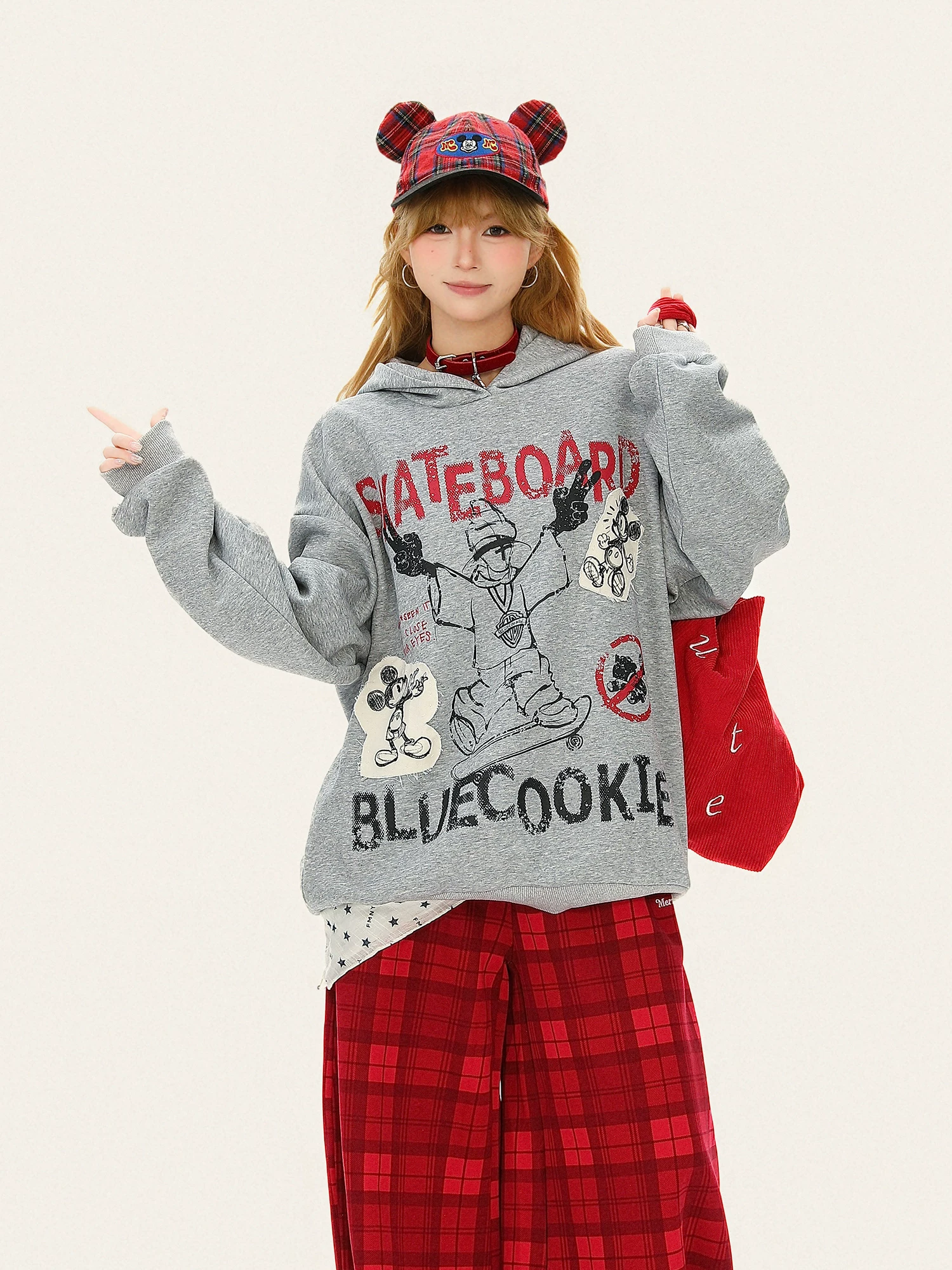 Áo hoodie vẽ tay phong cách vintage kiểu Mỹ dành cho nữ, áo sweatshirt dáng rộng thoải mái phong cách lười biếng mùa thu.