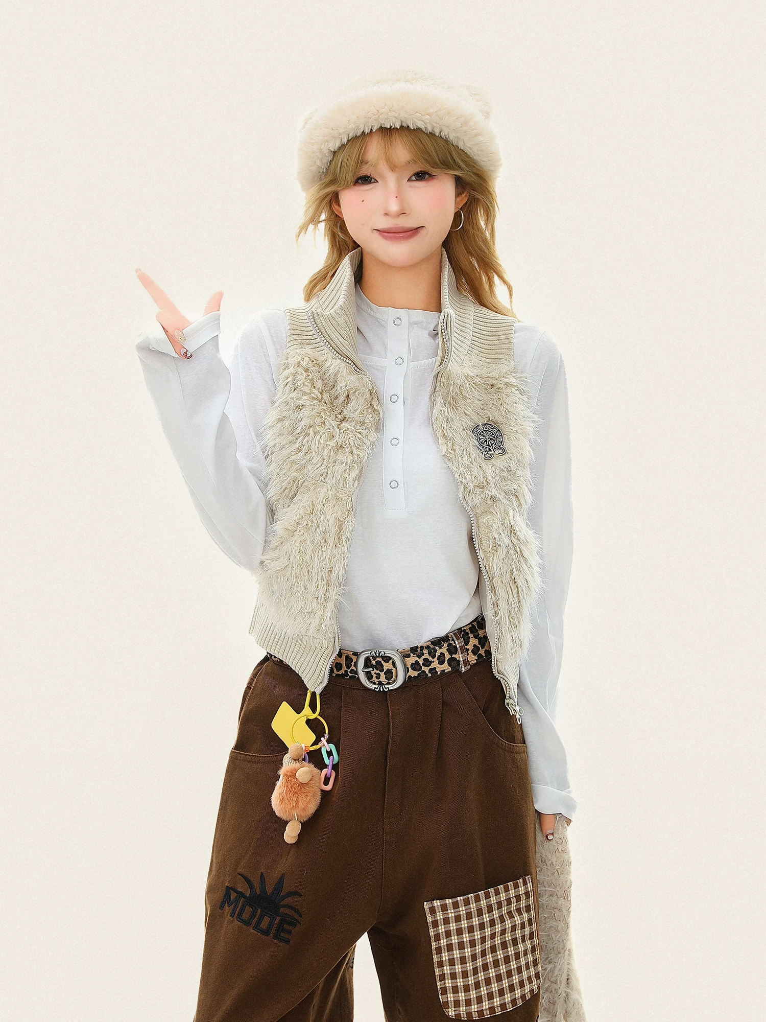 Áo vest cotton không tay kiểu Mỹ, cổ đứng, chất liệu lông mềm mại dành cho nữ, dáng ôm, đa năng, có thể mặc nhiều lớp, giữ ấm cho mùa thu đông.