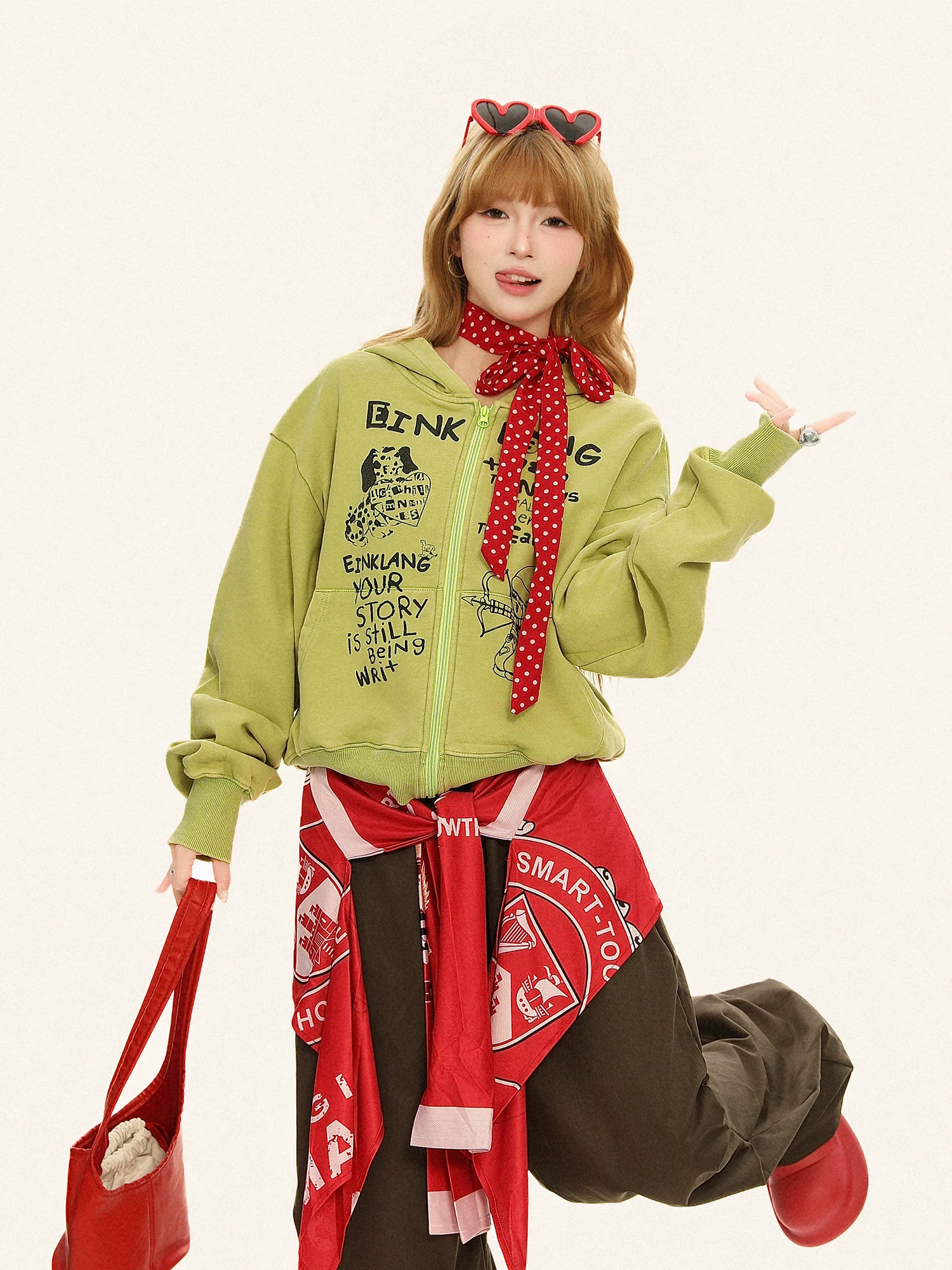 Áo nỉ có mũ in hình hoạt hình phong cách Mỹ dành cho nữ, thiết kế mùa thu, áo khoác cardigan dáng rộng.